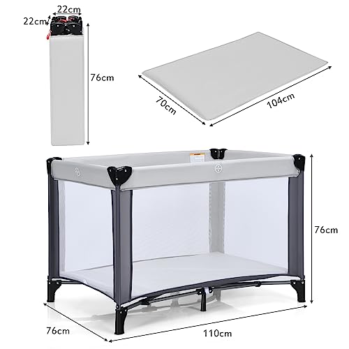 COSTWAY Travel Cot with Mattress and Ocean Balls