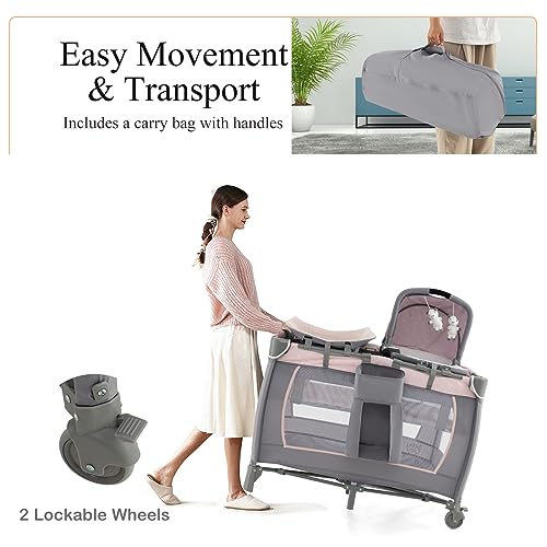 Maxmass Baby Travel Cot, Portable 5-in-1 Nursery Center