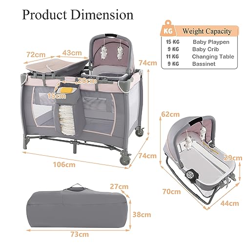 Maxmass Baby Travel Cot, Portable 5-in-1 Nursery Center