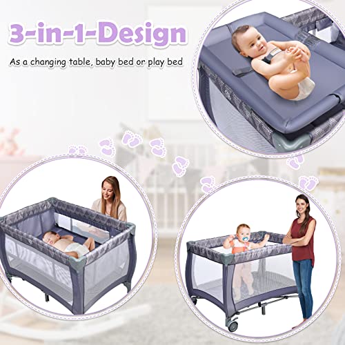 Maxmass 3-in-1 Baby Travel Cot, Foldable Infant Crib