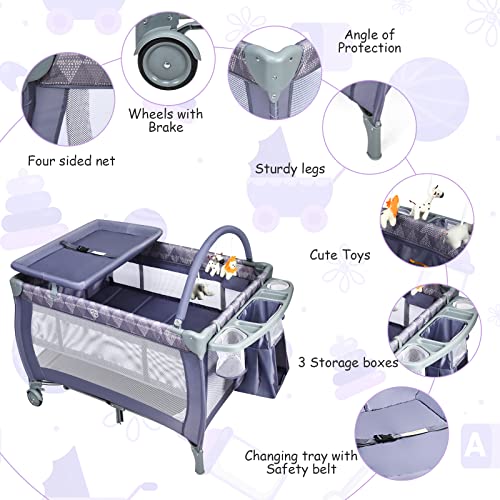 Maxmass 3-in-1 Baby Travel Cot, Foldable Infant Crib