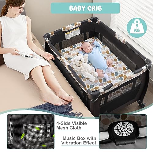 COSTWAY 5-in-1 Portable Baby Bed with Changing Table