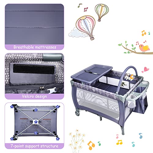 Maxmass 3-in-1 Baby Travel Cot, Foldable Infant Crib