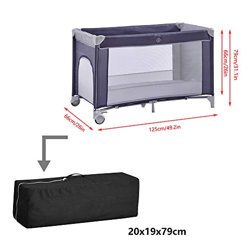 Portable Folding Baby Crib Playpen 125x66cm, Travel Bed