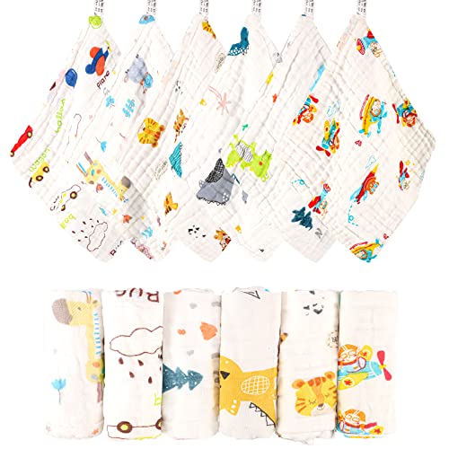 6 Pack Soft Muslin Washcloths for Baby Boys