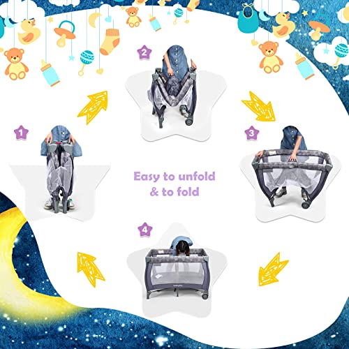 Maxmass 3-in-1 Baby Travel Cot, Foldable Infant Crib