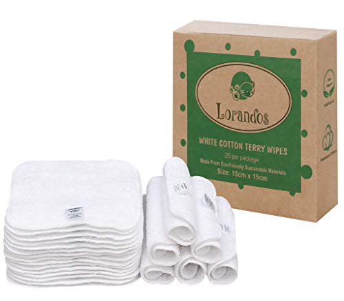 Lorandos 25 Reusable Baby Wipes: Soft Cotton Terry