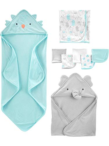 Carter's Baby 8-Piece Towel and Washcloth Set, Aqua Blue/Grey