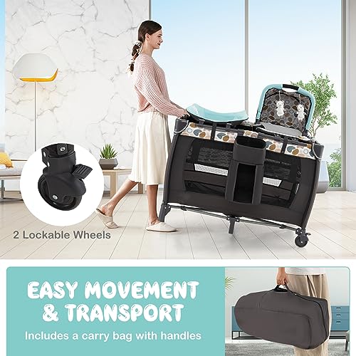 COSTWAY 5-in-1 Portable Baby Bed with Changing Table