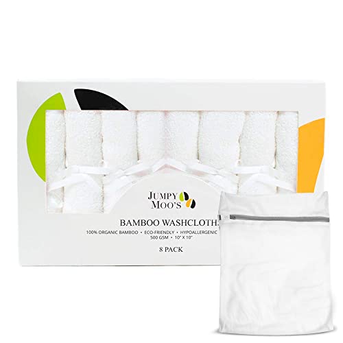 Soft Bamboo Wash Cloth - Hypoallergenic, Reusable - 8 Pack