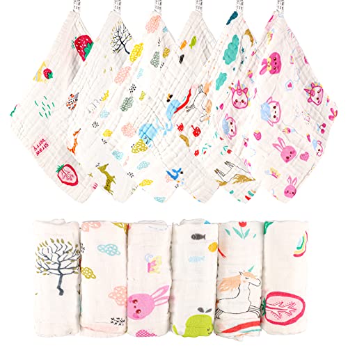Soft Muslin Baby Washcloths for Girls - 6 Pack