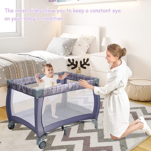 Maxmass 3-in-1 Baby Travel Cot, Foldable Infant Crib