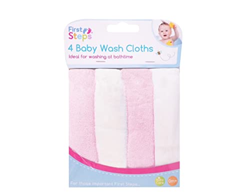 Baby Flannel Wash Cloths - 4 Pack, Pink
