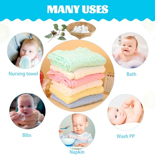 Soft Muslin Cloths, Reusable, 6-Pack for Babies