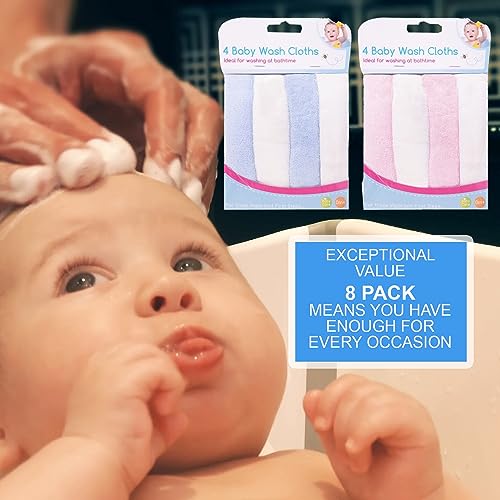 8 Baby Washcloths - Soft Microfibre Flannels, Ideal for Bathtime