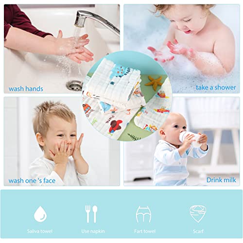 6 Pack Soft Muslin Washcloths for Baby Boys