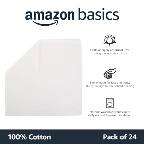 24-Pack White Cotton Washcloths for Babies, 30 cm x 30 cm