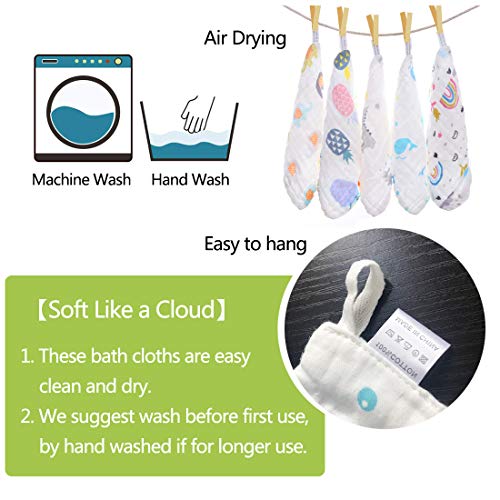 Organic Cotton Baby Washcloths, 5 Pack, Extra Soft