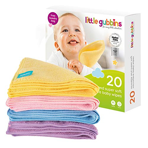 20-Pack Reusable Microfiber Baby Wipes with Laundry Bag