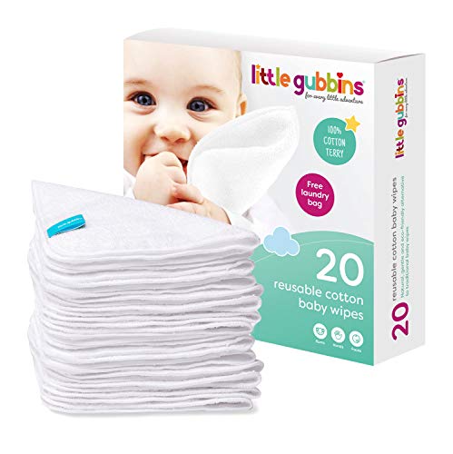 Little Gubbins Cotton Terry Baby Wipes | 20 Pack Reusable Towelling Cloths