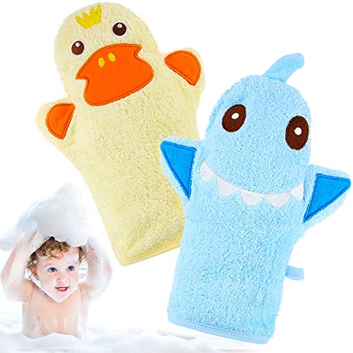 Cute Animal Baby Bath Mitts - Yellow Duck & Shark Design