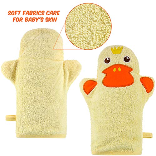 Cute Animal Baby Bath Mitts - Yellow Duck & Shark Design