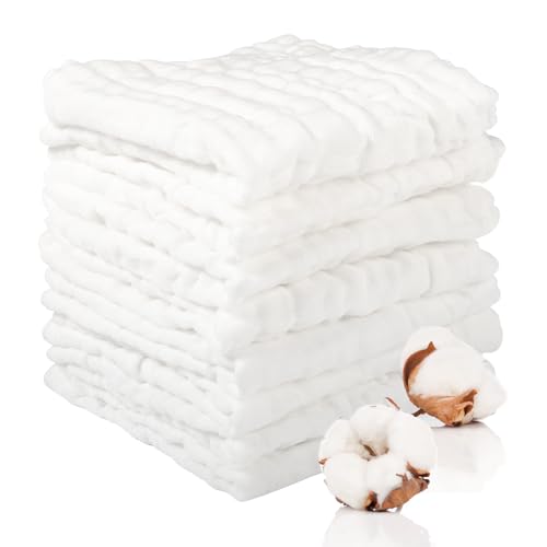 Soft Muslin Cloths for Baby, 8-Pack, White