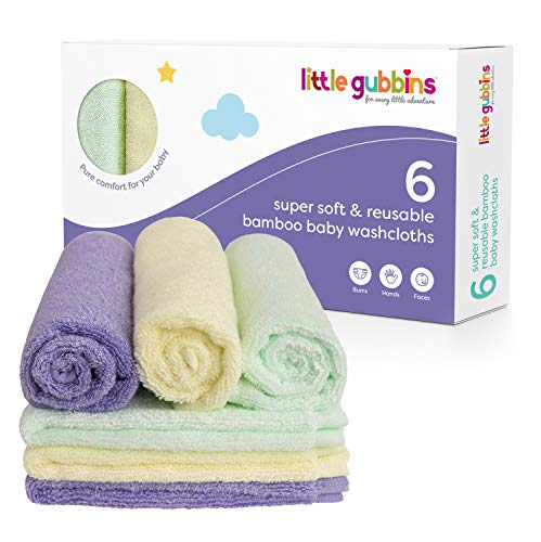 Little Gubbins 6 Bamboo Wash Cloths - Soft & Absorbent