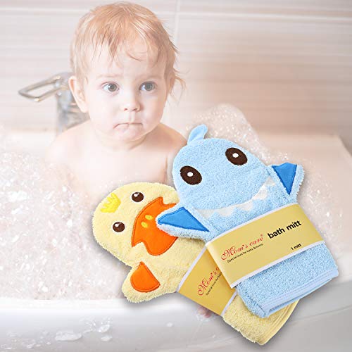 Cute Animal Baby Bath Mitts - Yellow Duck & Shark Design