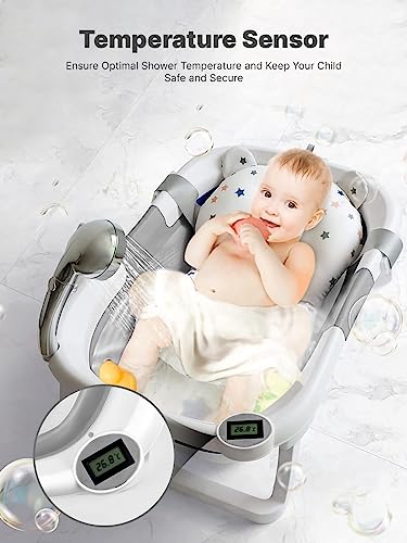 ADOV Baby Bath Tub: Collapsible, Grey, Thermometer & Cushion