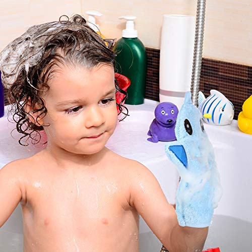 Cute Animal Baby Bath Mitts - Yellow Duck & Shark Design