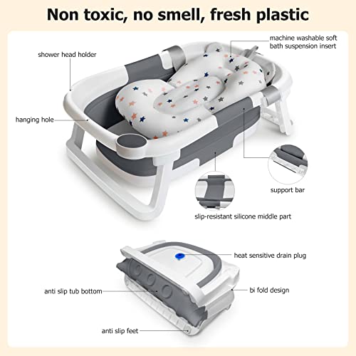 Foldable Baby Bath Tub with Seat Support, Portable