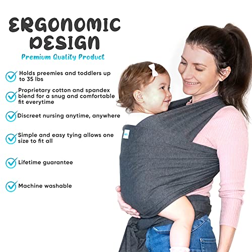 MaiaBoo Stretchy Baby Wrap Sling, Grey - Newborn to 35 lbs