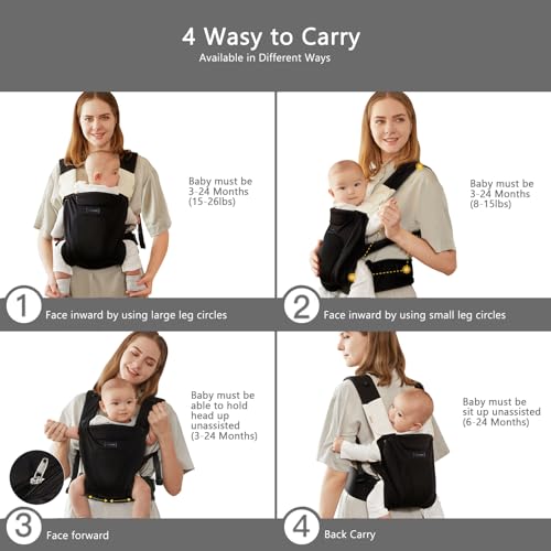 Bebamour Baby Carrier Front and Back with Accessories, Black