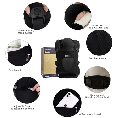 Bebamour Baby Carrier Front and Back with Accessories, Black