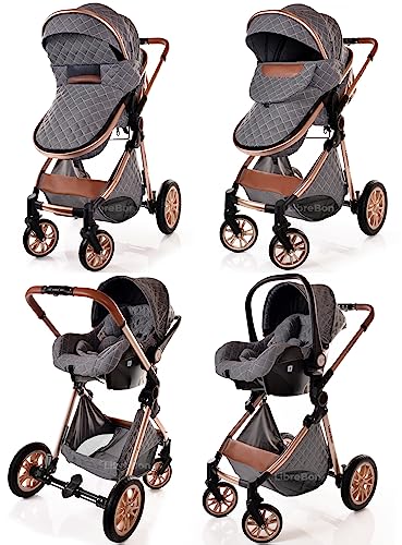 Baby 3-in-1 Lightweight Stroller - Grey/Rose Gold