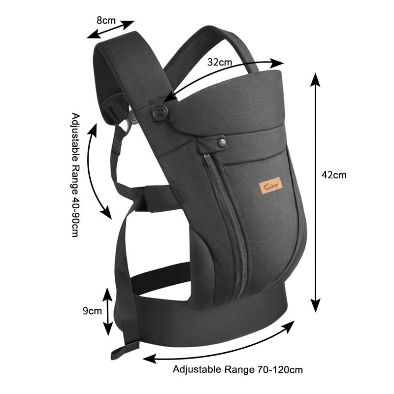 CUBY Easy Breathable Baby Carrier, Adjustable, Black