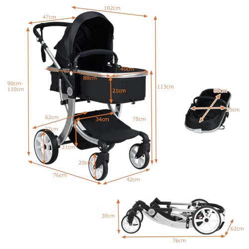 COSTWAY Baby Pushchair, Foldable Infant Stroller, Convertible Buggy