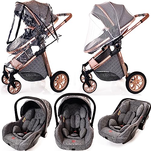 Baby 3-in-1 Lightweight Stroller - Grey/Rose Gold