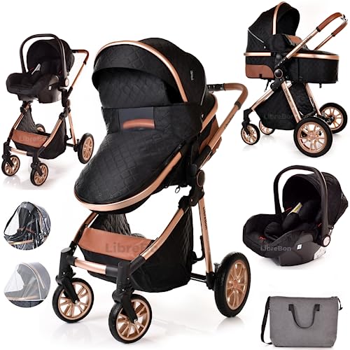 Black Rose Gold 3-in-1 Baby Pram & Car Seat