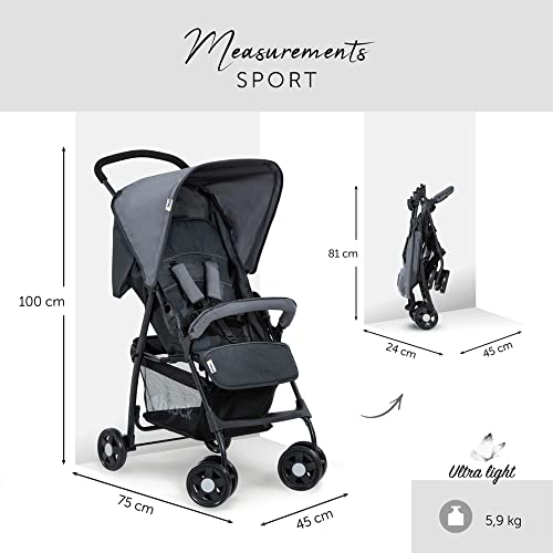 Hauck Lightweight Pushchair: Compact, Reclining, XL Basket, Sun Canopy (Grey)
