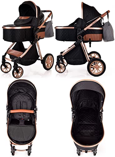 Black Rose Gold 3-in-1 Baby Pram & Car Seat