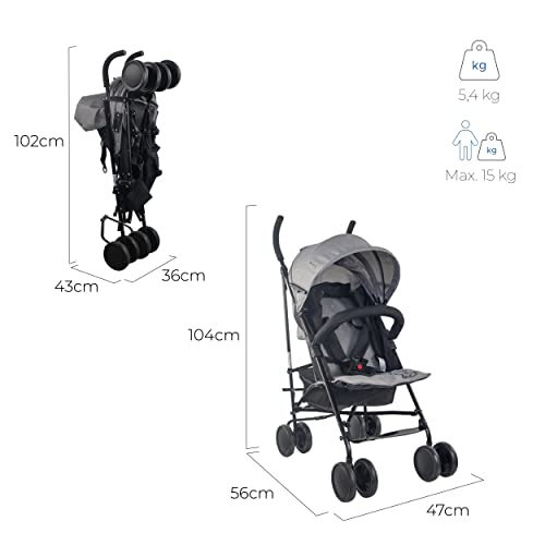 Mobiclinic® Elefant Stroller: Lightweight, Reclining, Grey/Black