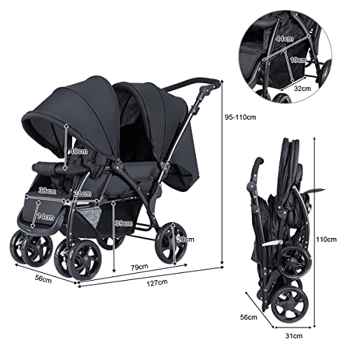 Maxmass Double Seat Baby Stroller - Black