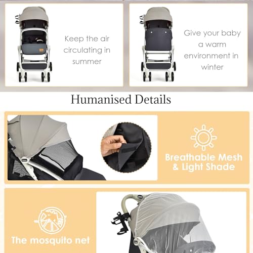 Foldable Baby Stroller with Adjustable Canopy, Lightweight