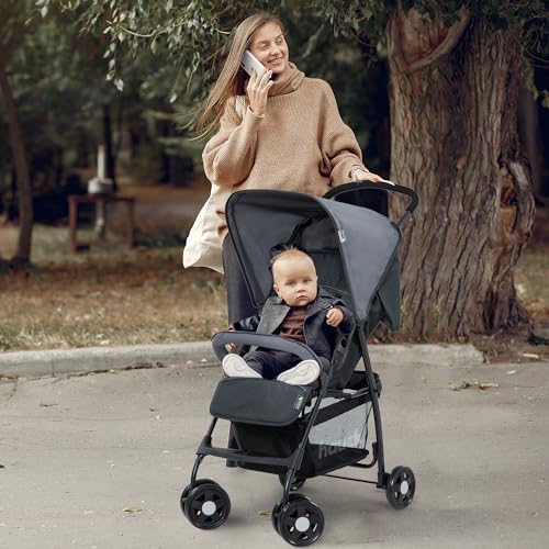 Hauck Lightweight Pushchair: Compact, Reclining, XL Basket, Sun Canopy (Grey)