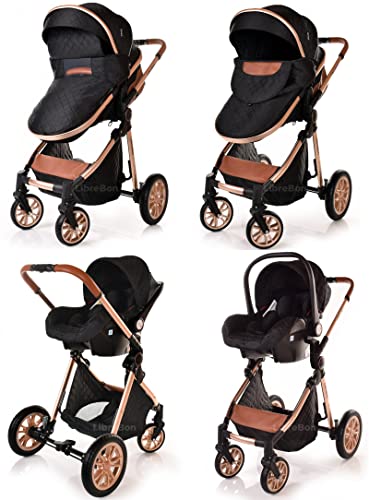 Black Rose Gold 3-in-1 Baby Pram & Car Seat