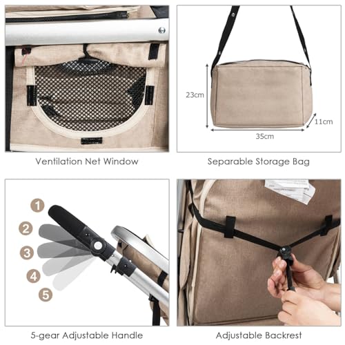 Foldable Lightweight Baby Pushchair with Convertible Seat (Beige)