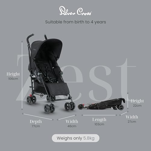 Silver Cross Zest Foldable Travel Stroller, Everyday Buggy