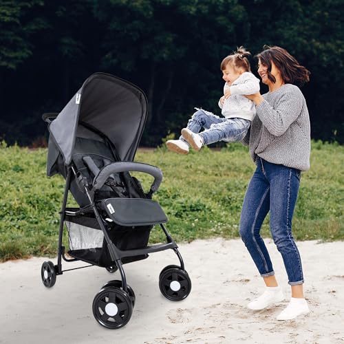Hauck Lightweight Pushchair: Compact, Reclining, XL Basket, Sun Canopy (Grey)